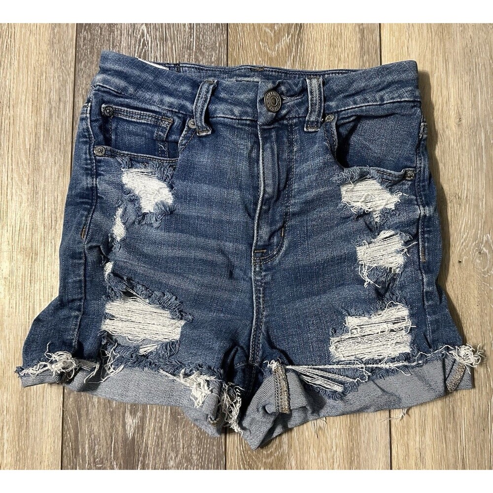 American Eagle Outfitters Women's Distressed Blue Denim Shorts Size 2